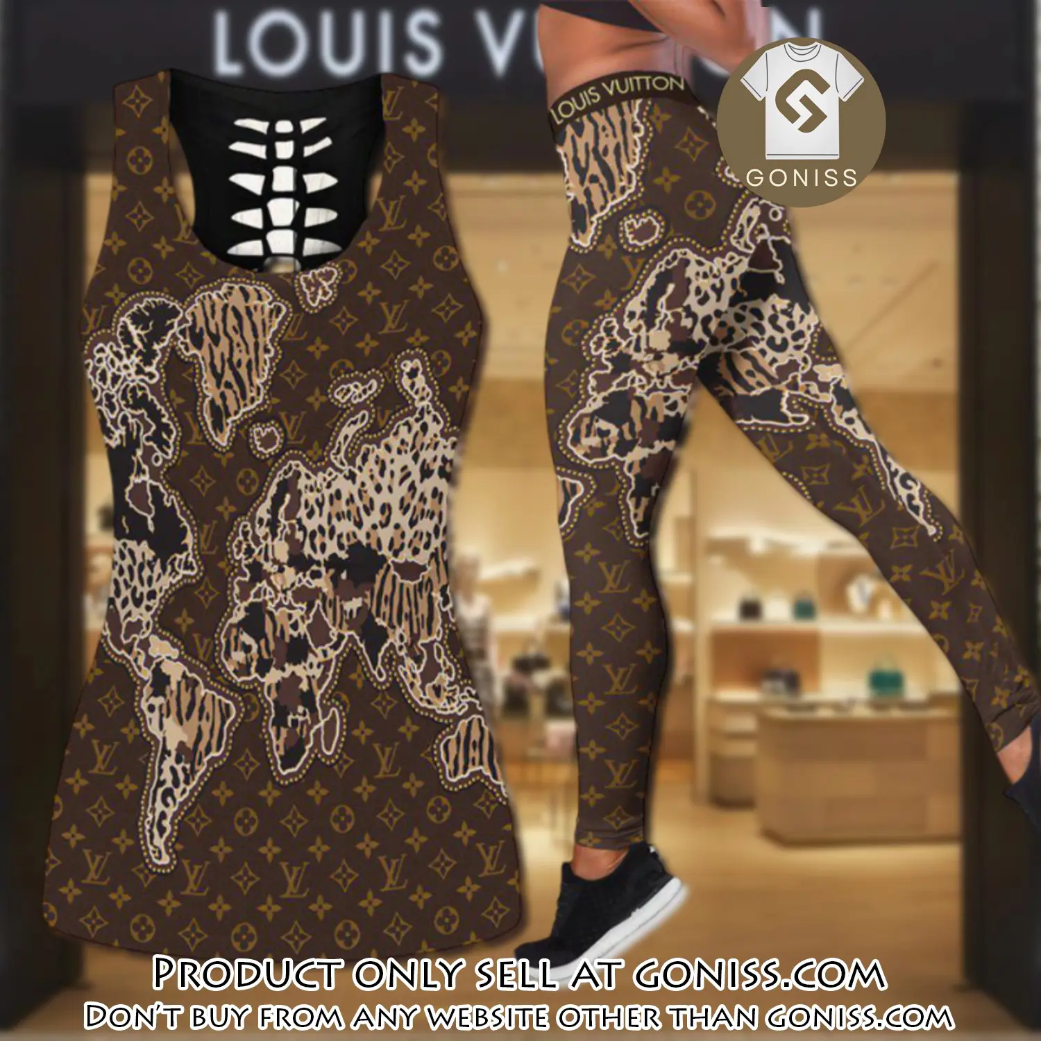 Louis vuitton map tank top leggings set luxury brand lv for women yoga gym gn0446754